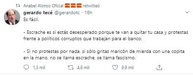 Mensaje de Gerardo Tecé sobre las diferencias entre escrache y fascismo