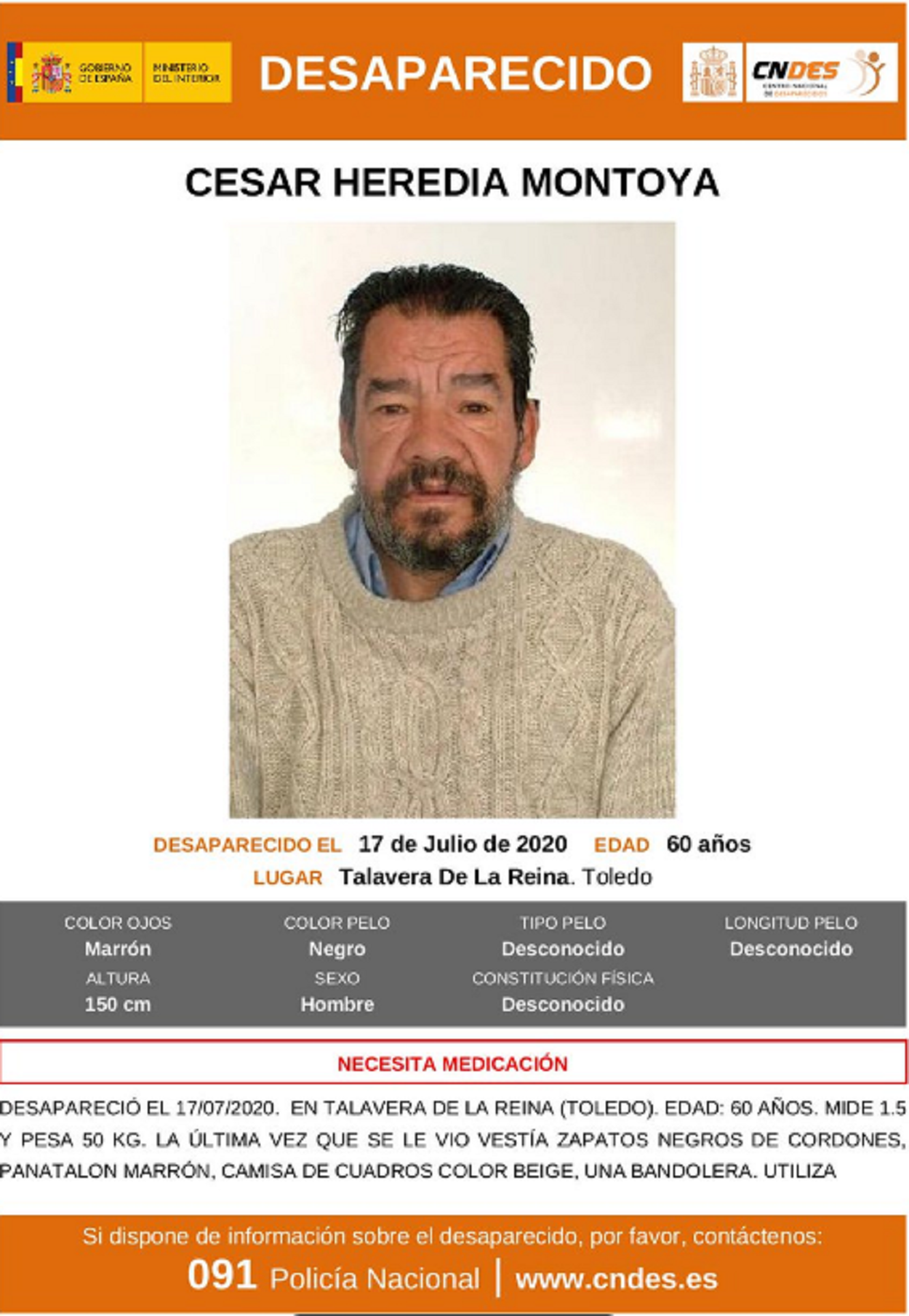 César Heredia, desaparecido en Talavera de la Reina (Toledo)