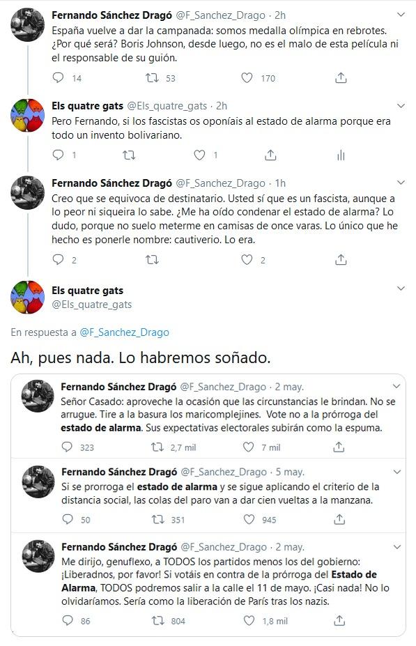 Hilo de Fernando Sánchez Dragó con un usuario de Twitter