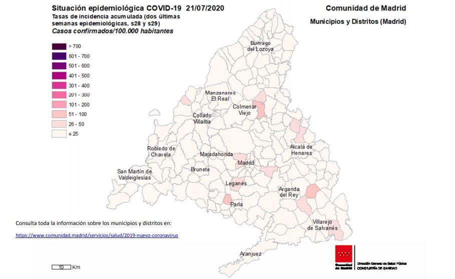 Mapa Madrid coronavirus 21 de julio