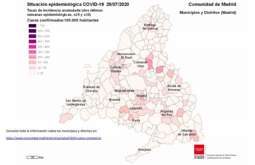 Mapa Madrid coronavirus 28 de julio