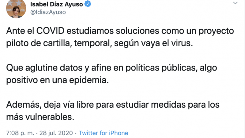 Tweet de Isabel Díaz Ayuso