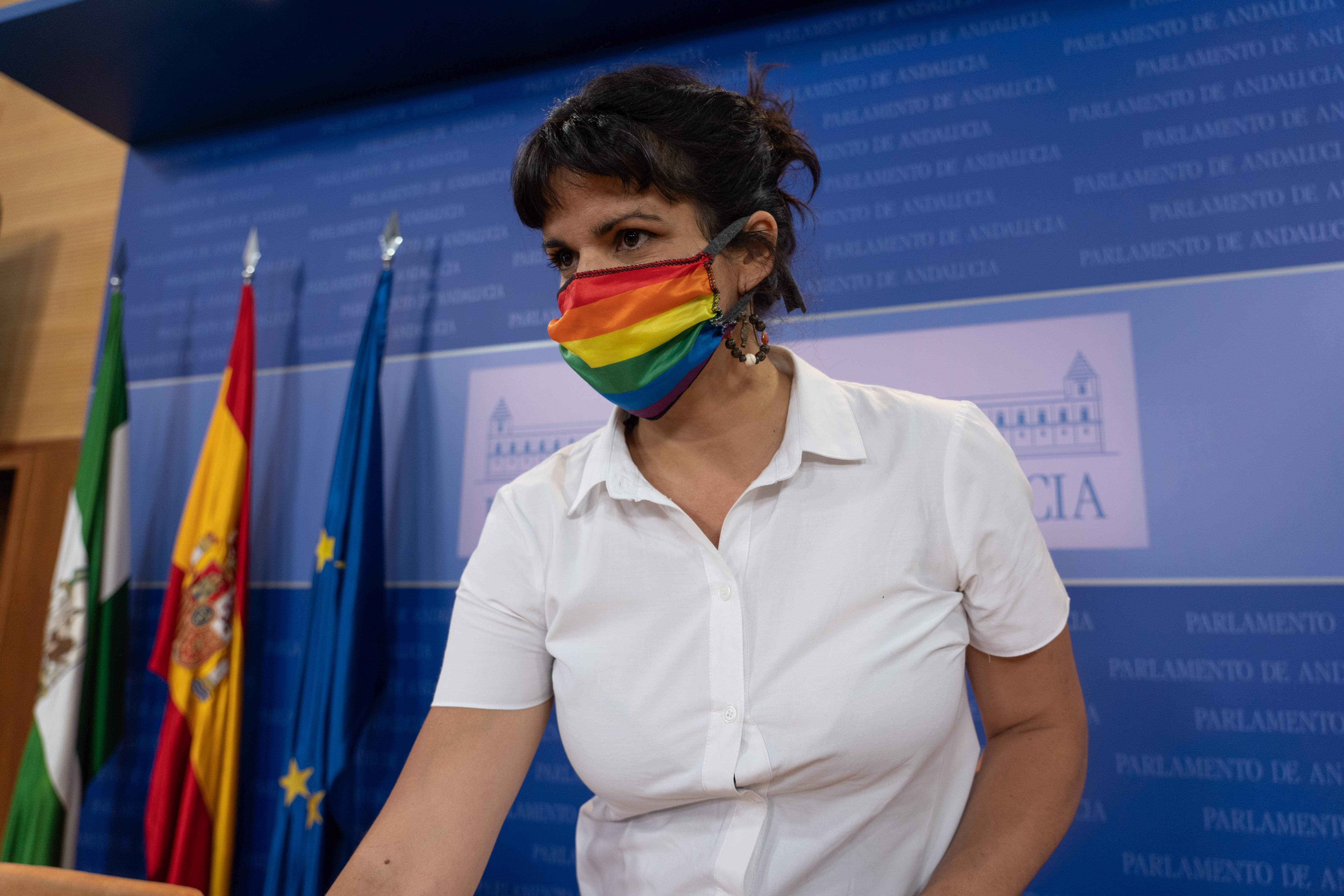 Teresa Rodríguez en una rueda de prensa de 'Adelante Andalucía'. EP