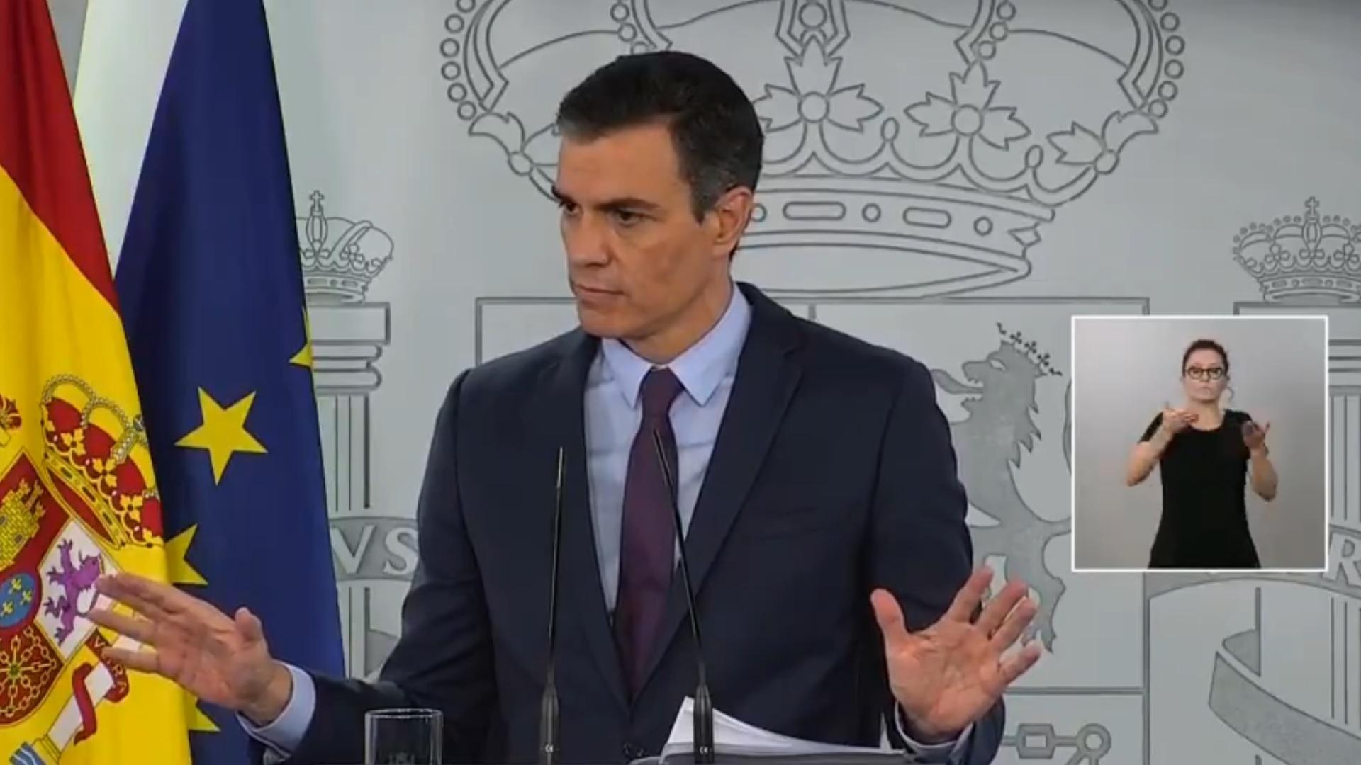 El presidente del Gobierno, Pedro Sánchez, durante la comparecencia de este martes. 