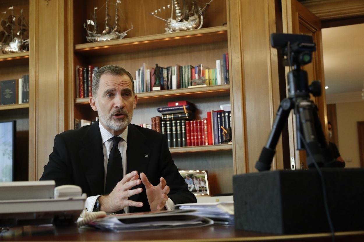 Felipe VI durante una videoconferencia