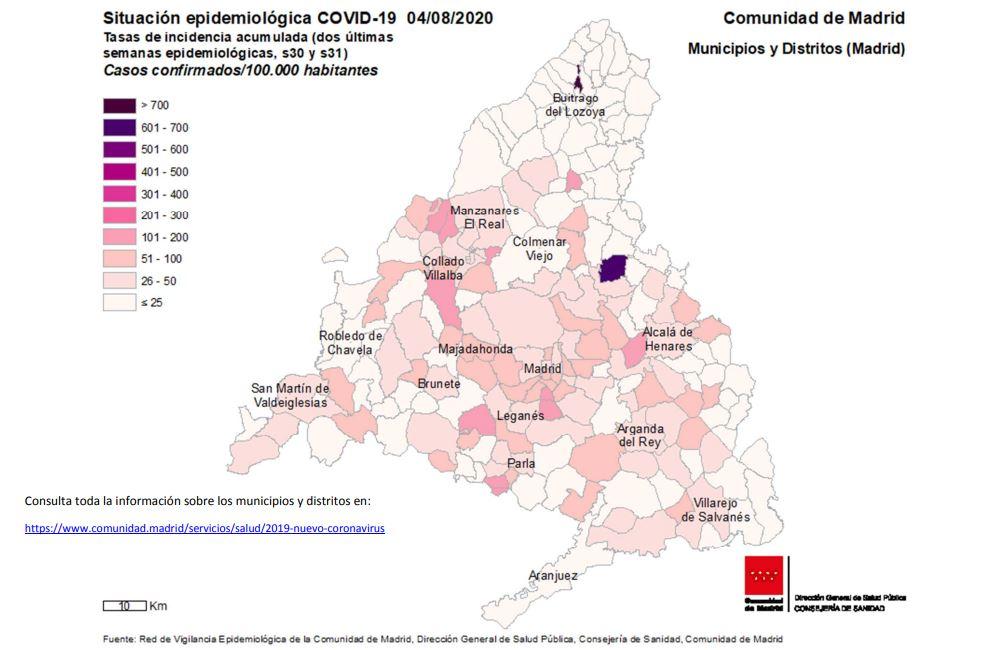 Mapa situación epidemiológica Madrid. Comunidad de Madrid