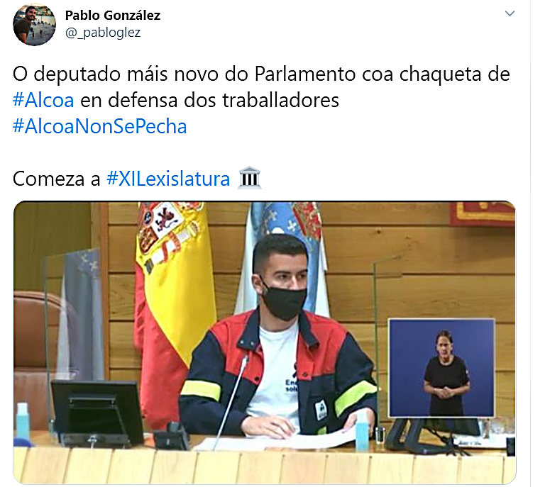 Tuit sobre diputado más joven con chaqueta de trabajadores de Alcoa