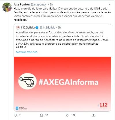Mensaje de Ana Pontón sobre el hidroavión siniestrado Mensaje de Ana Pontón sobre el hidroavión siniestrado