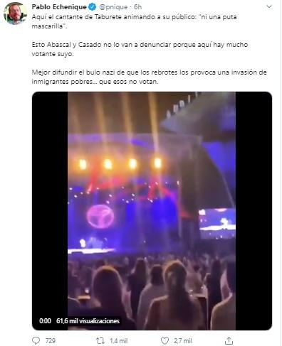 Tuit de Echenique sobre el concierto de Taburete