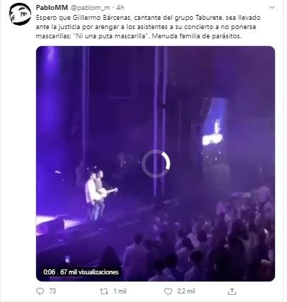 Tuit de Pablo MM sobre el concierto de Taburete