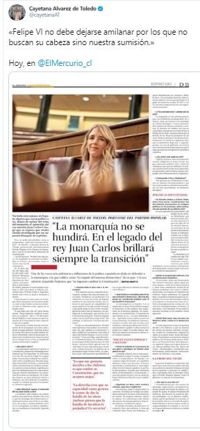 Mensaje de Cayetana Álvarez de Toledo con recado a Felipe VI Mensaje de Cayetana Álvarez de Toledo con recado a Felipe VI