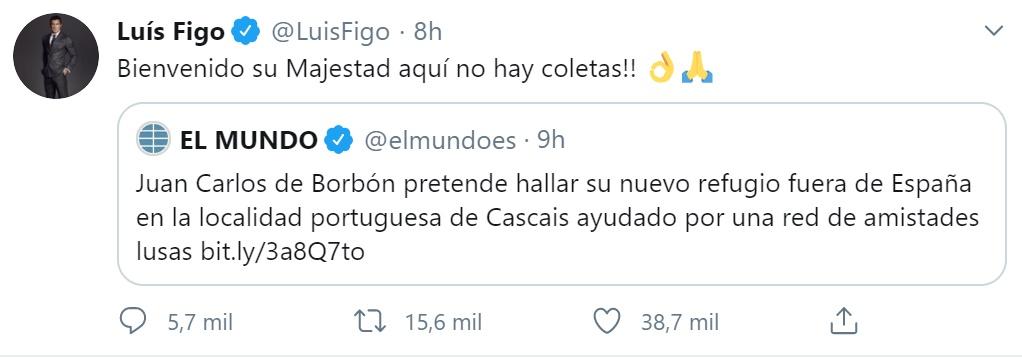 Mensaje de Luis Figo sobre Juan Carlos I