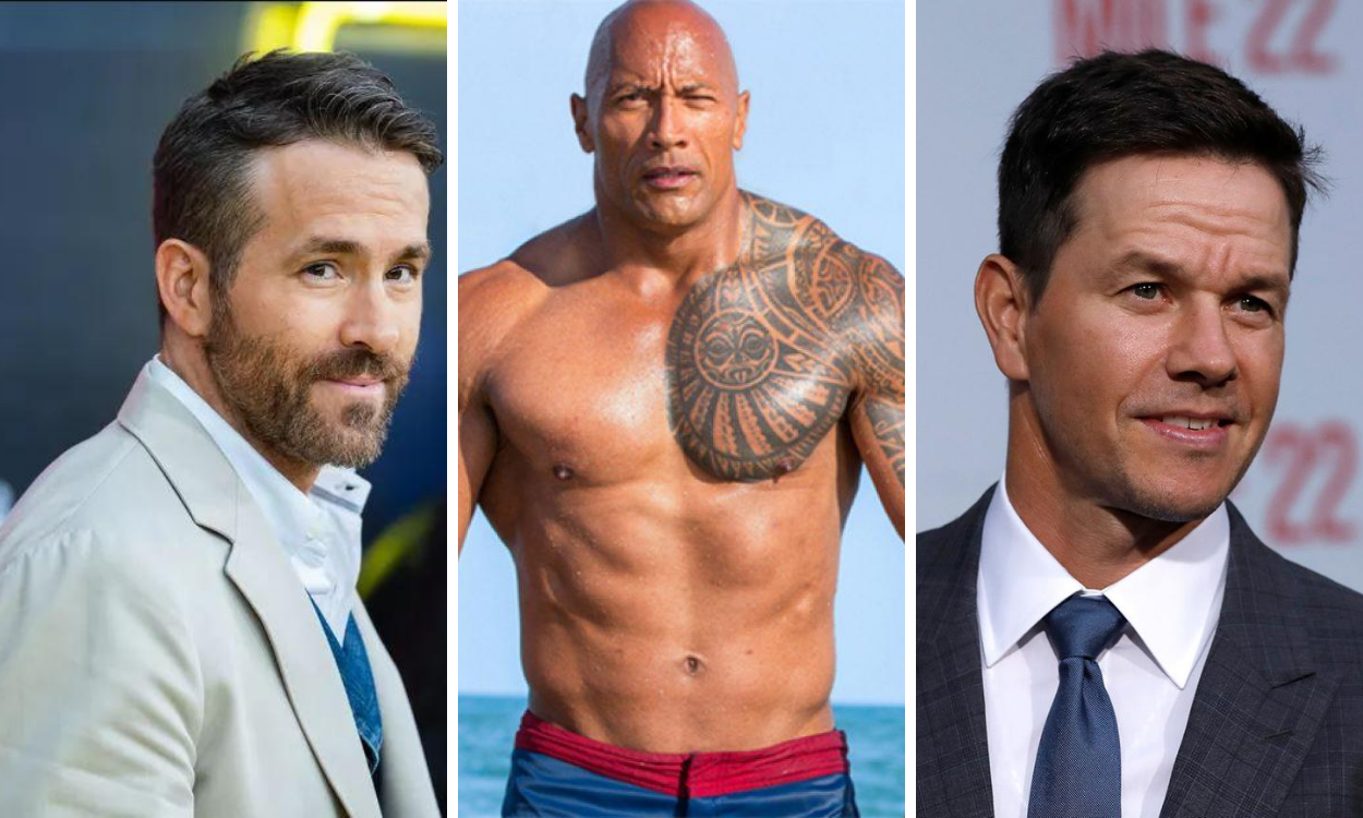 Los actores Ryan Reynolds, Dwayne Johnson y Mark Wahlberg 