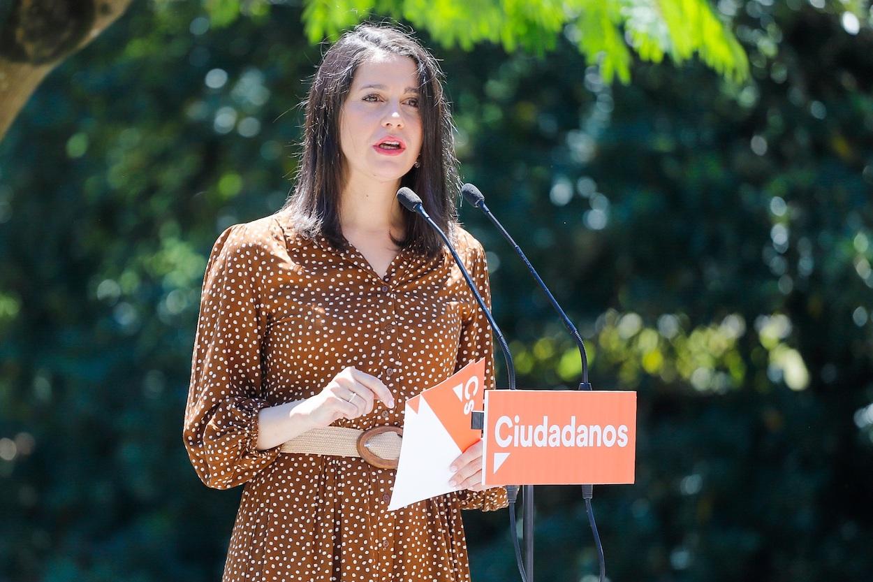 La presidenta de Ciudadanos, Inés Arrimadas, durante la campaña electoral en Galicia