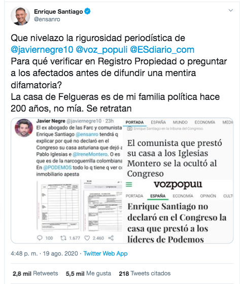 Tuit Enrique Santiago sobre Javier Negre Tuit Enrique Santiago sobre Javier Negre