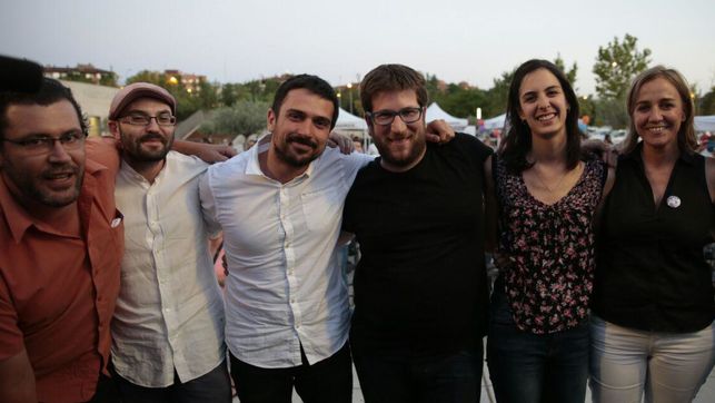 De derecha a izquierda del lector, Tania Sánchez, Rita Maestre, Miguel Urbán y Ramón Espinar, en la campaña del 26J. 