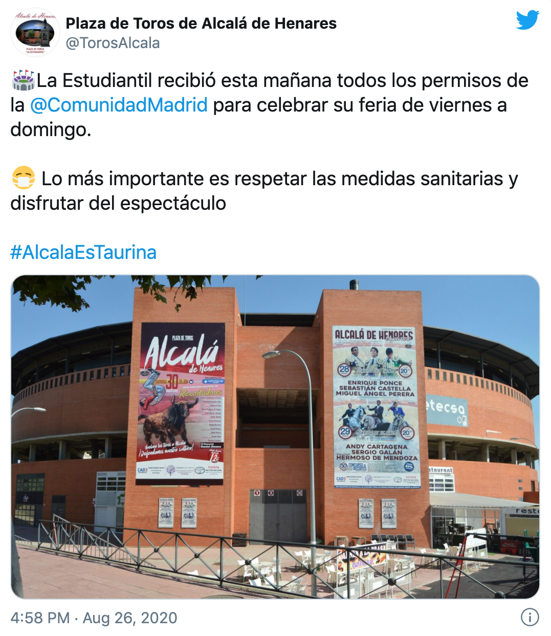 Mensaje de la plaza de Toros de Alcalá de Henares