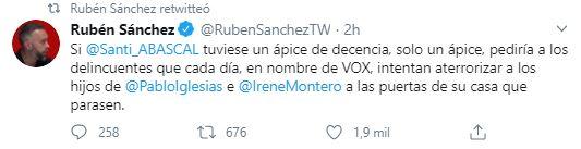 Tuit de Ruben Sánchez a Abascal