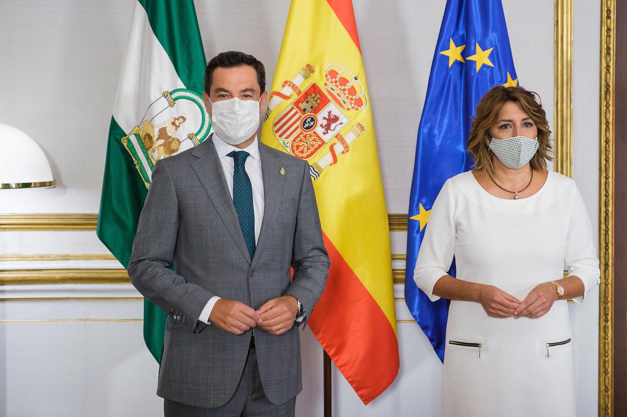 El presidente Juan Manuel Moreno y la líder de la oposición Susana Díaz, en San Telmo.