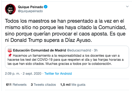 Quique Peinado sobre Isabel Díaz Ayuso