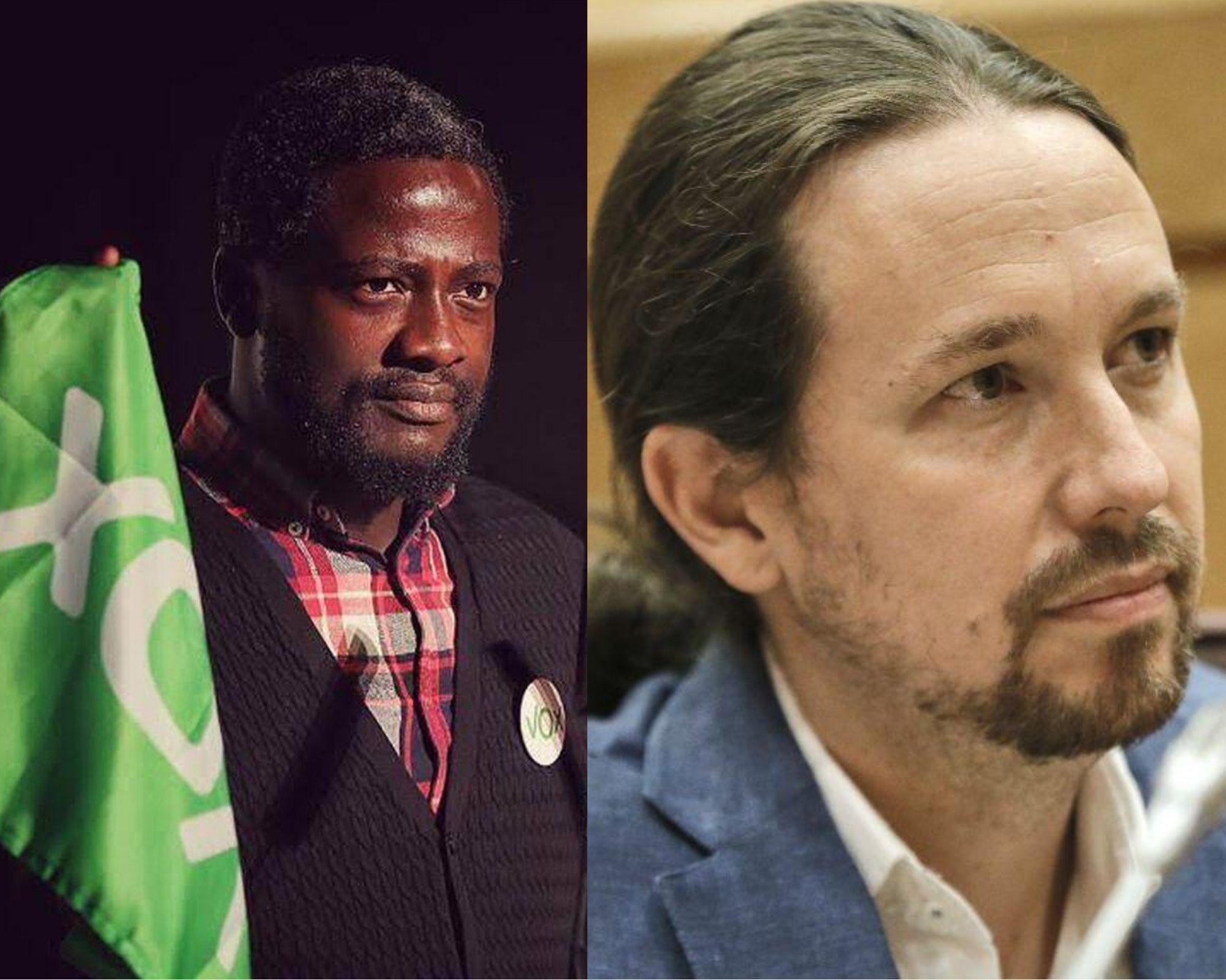 Bertrand Ndongo, asesor de Vox, y Pablo Iglesias, líder de Podemos.