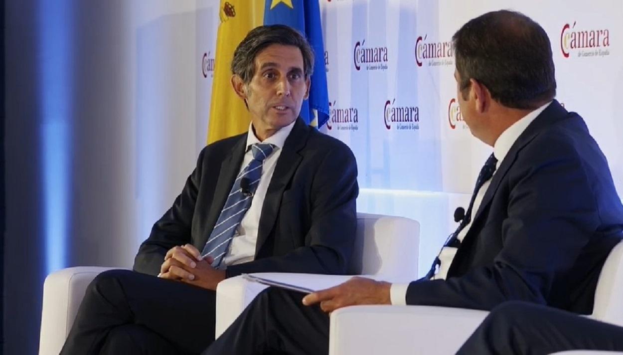 José María Álvarez-Pallete, presidente de Telefónica, en la Cámara de Comercio. Europa Press