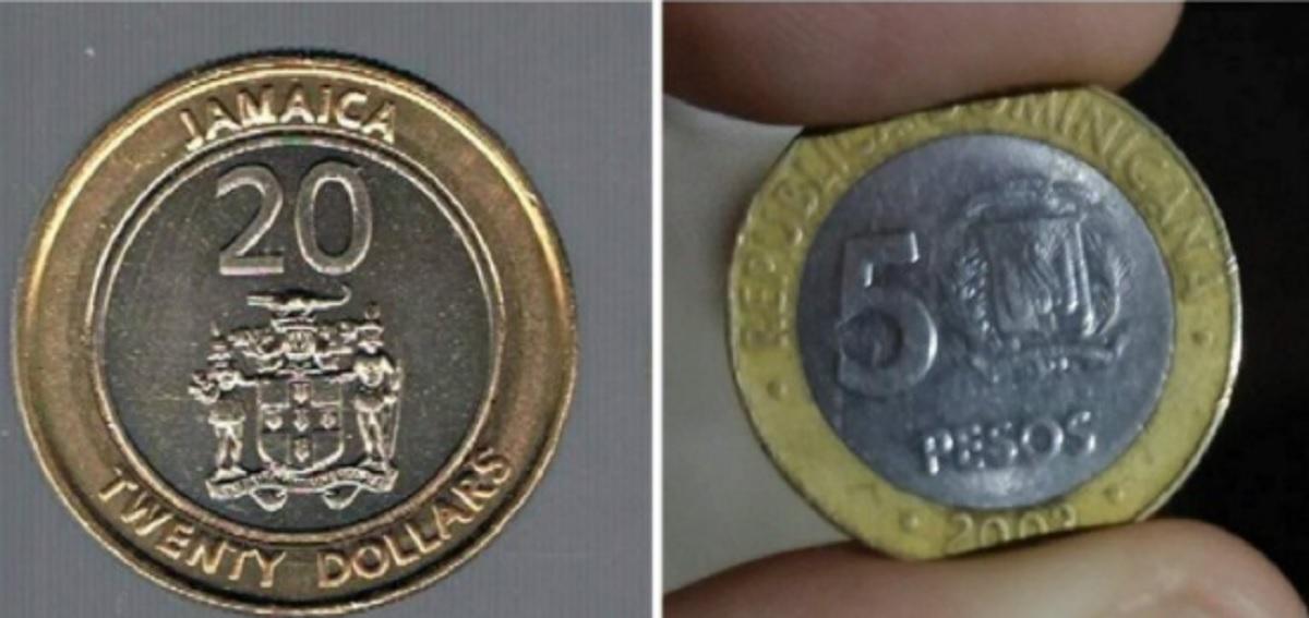 Monedas extranjeras con un gran parecido con la de uno o dos euros. Twitter Guardia Civil