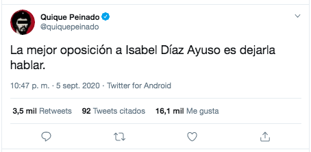 Quique Peinado sobre Ayuso