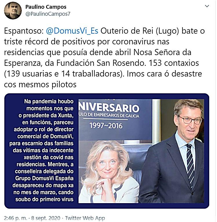 Mensaje publicado esta tarde por Paulino Campos en Twitter. 