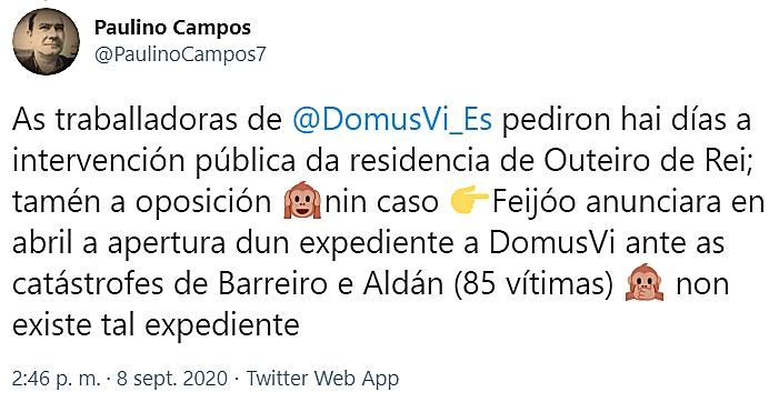 Tuit de Paulino Campos en redes sociales. Tuit de Paulino Campos en redes sociales.