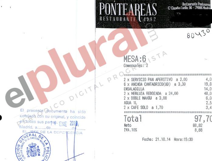 Las facturas en los restaurantes a los que iba Sergio Ríos / ElPlural.com