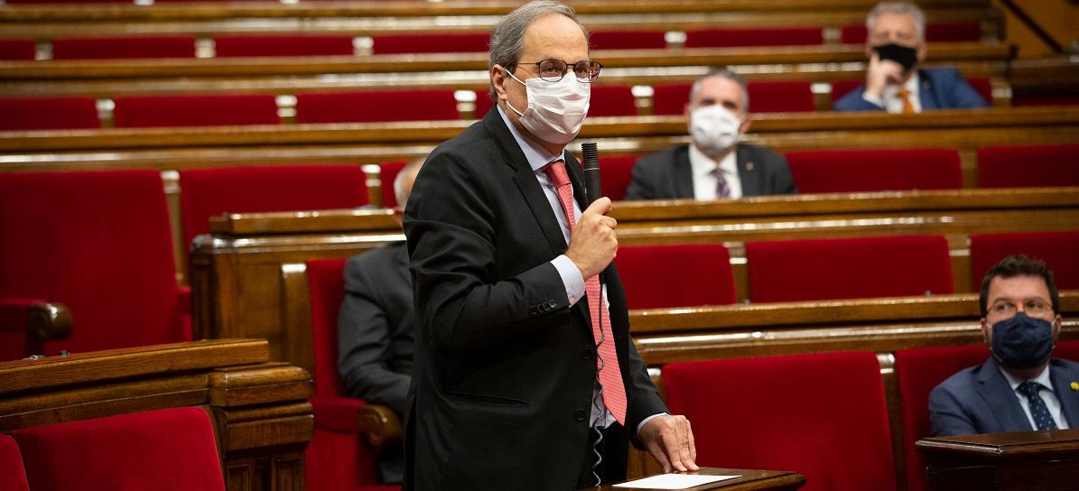 El presidente de Cataluña, Quim Torra, interviene en el Parlament. EP