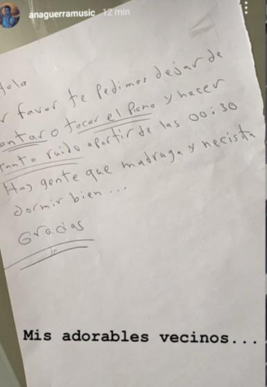Nota de los vecinos de Ana Guerra Nota de los vecinos de Ana Guerra