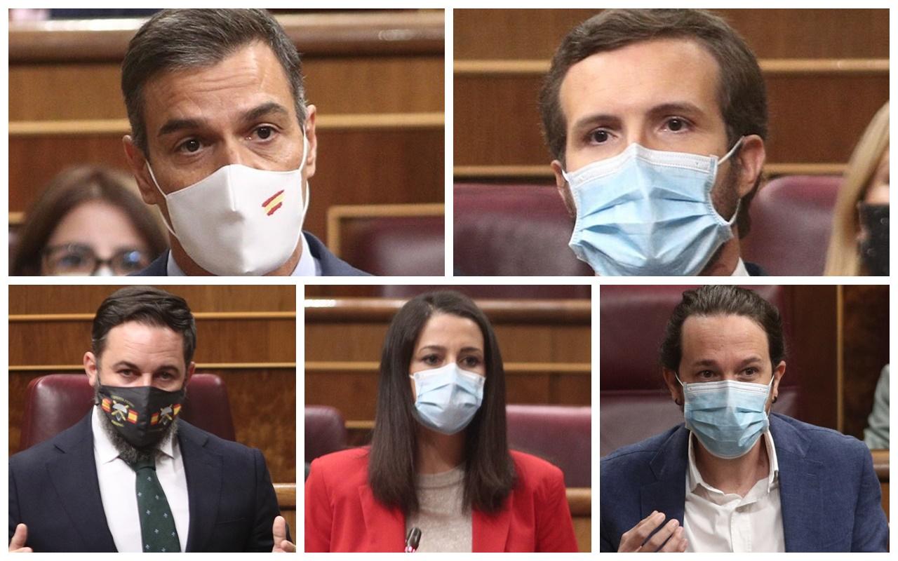 Pedro Sánchez, Pablo Casado, Santiago Abascal, Inés Arrimadas y Pablo Iglesias. 