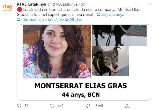 Encuentran con vida a Montse Elías