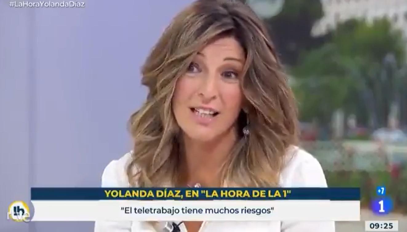 La ministra de Trabajo, Yolanda Díaz, en 'La Hora de La 1' (TVE). Fuente: RTVE.