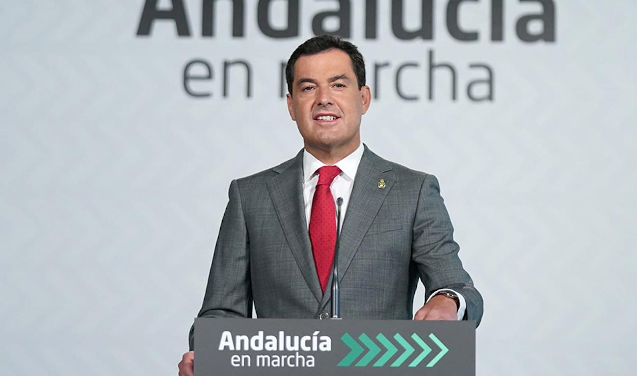 El presidente andaluz presentando hoy su 'Andalucía en Marcha'.