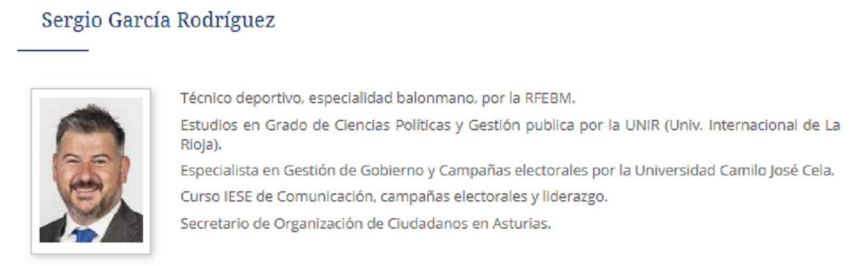 Currículum José García de la web de la Junta General del Principiado de Asturias