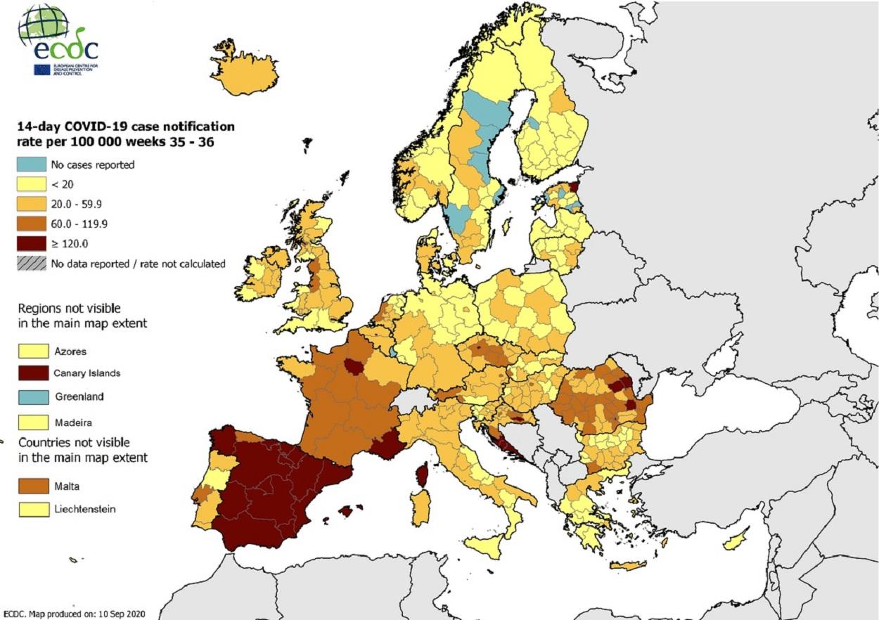 Mapa actualizado de ECDC