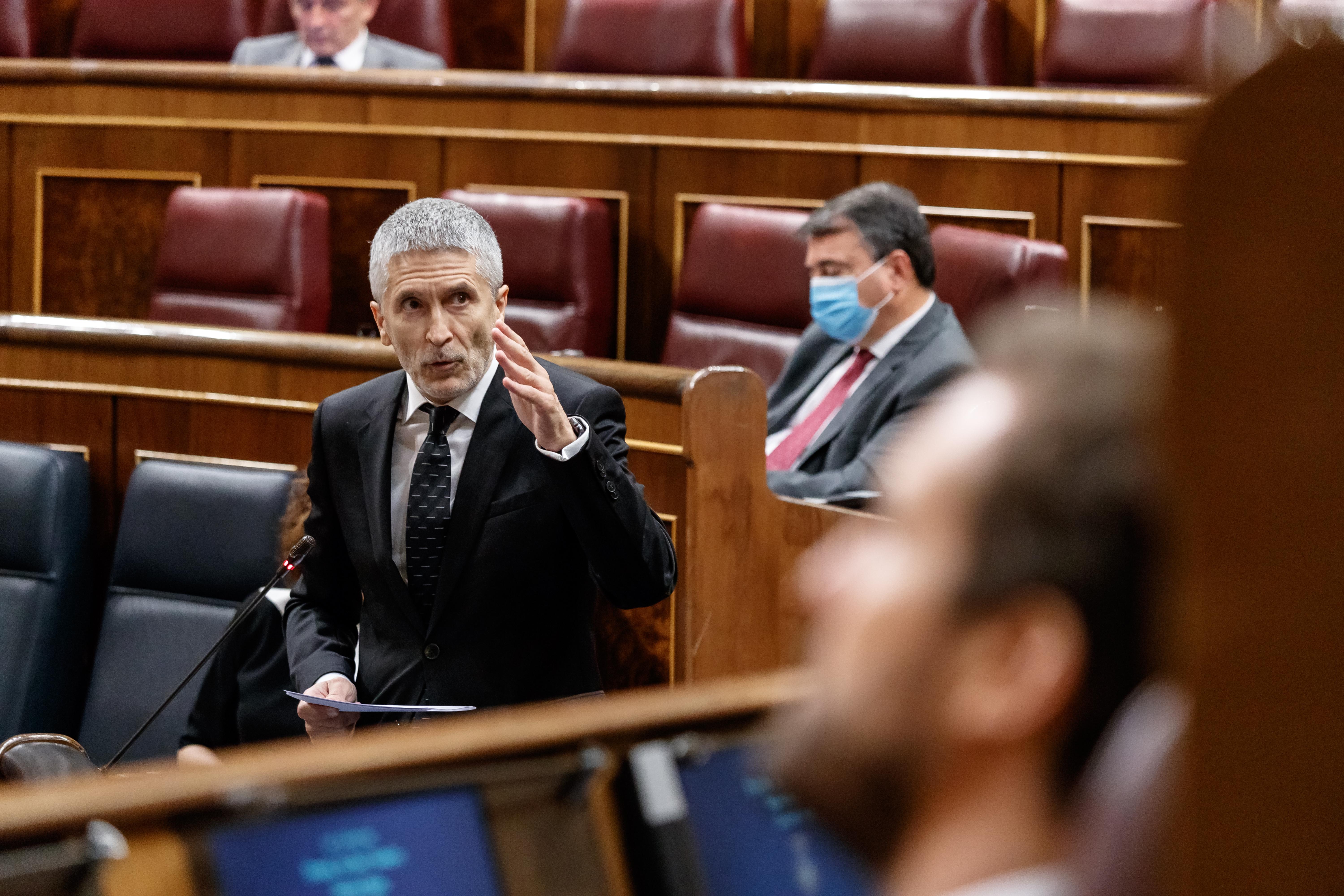  El ministro del Interior, Fernando Grande-Marlaska, durante la sesión de control al Gobierno en la que se ha cuestionado su destitución del coronel Pérez de los Cobos, en Madrid