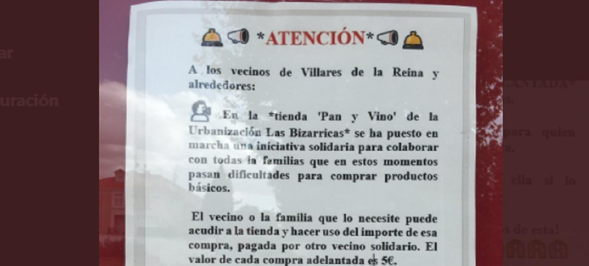 Cartel en Villares de la Reina, Salamanca, de la campaña de alimentos. Fuente Twitter