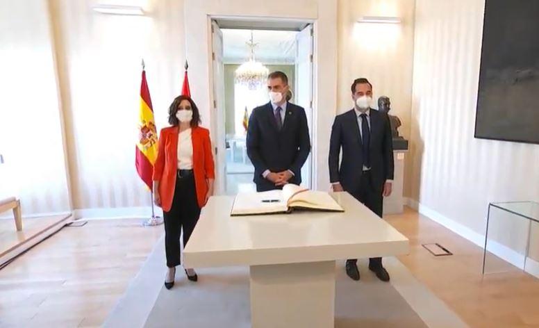 Isabel Díaz Ayuso, Pedro Sánchez e Ignacio Aguado