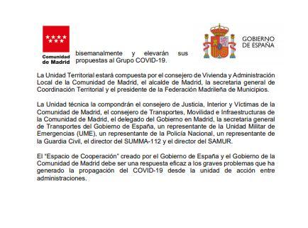 Comunicado oficial de la Comunidad de Madrid 2