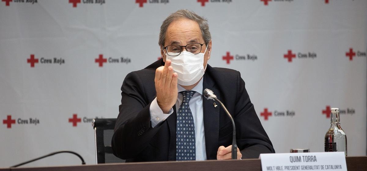 El presidente de la Generalitat, Quim Torra, durante el acto de balance de la campaña del Gobierno de Cataluña. EP