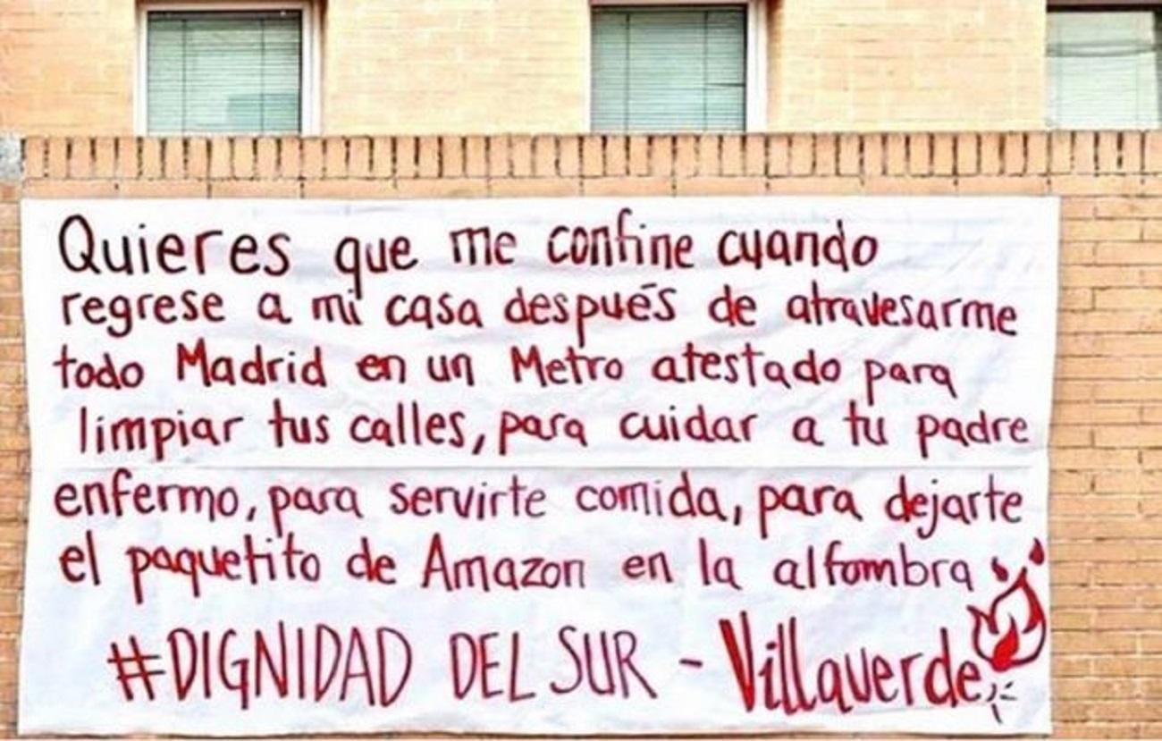 La pancarta viral que resume el sentir de la población confinada en Madrid