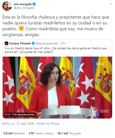 Ana Morgade contra las palabras de Ayuso: "me muero de vergüenza" Ana Morgade contra las palabras de Ayuso: "me muero de vergüenza"