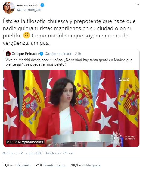 Ana Morgade contra las palabras de Ayuso: "me muero de vergüenza"