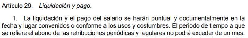 Artículo 29 Estatuto de los Trabajadores