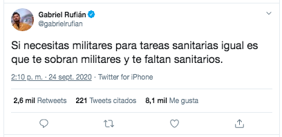 Tuit de Gabriel Rufián sobre el Ejército Tuit de Gabriel Rufián sobre el Ejército