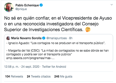 Tuit Pablo Echenique Ignacio Aguado